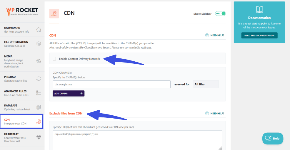 Screen shows how to enable cdn in wprocket