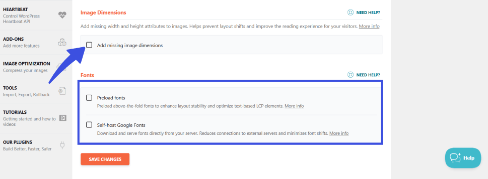 Screen shows wprocket cache plugin option to optimize image dimensions