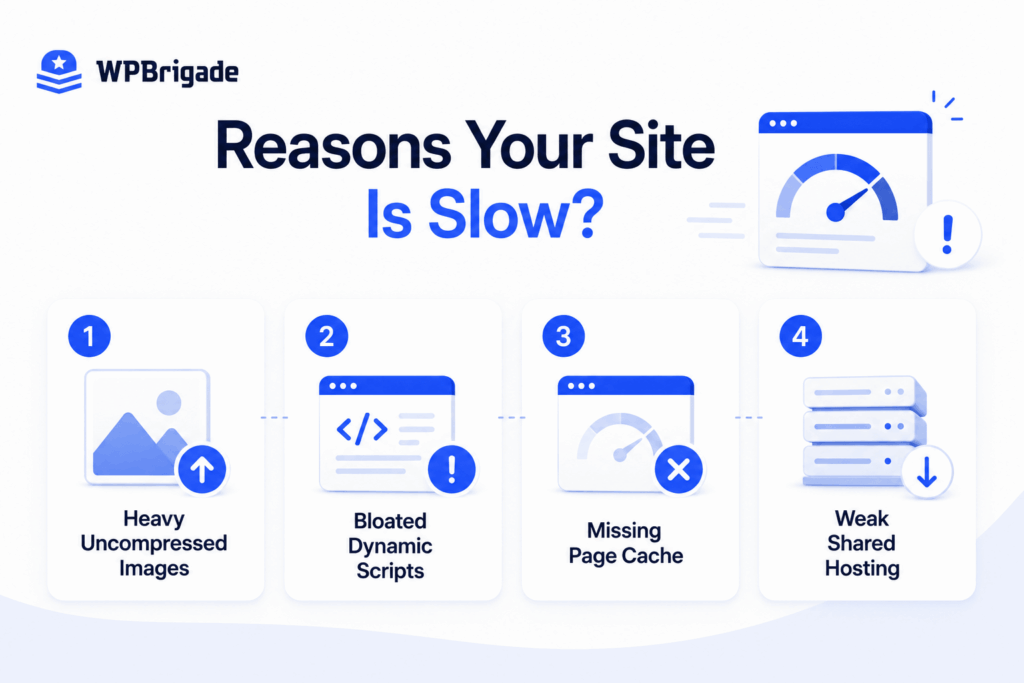 Screen shows four reasons why your site would be slow