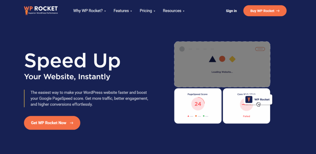 Screen shows wprocket main page on website