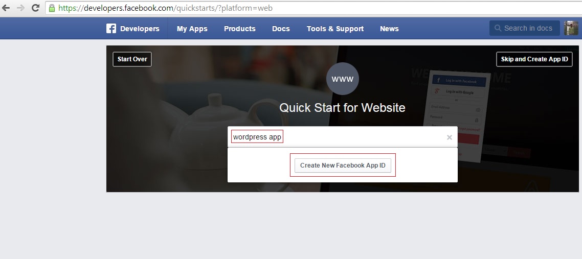 Integrate Facebook login to WordPress - Add name of App