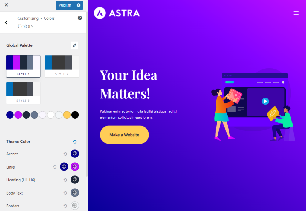astra color customization screen