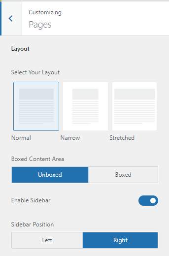 pages customization screen