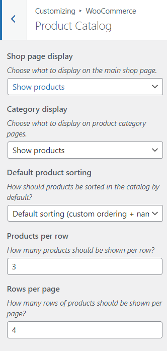 product catalog screen