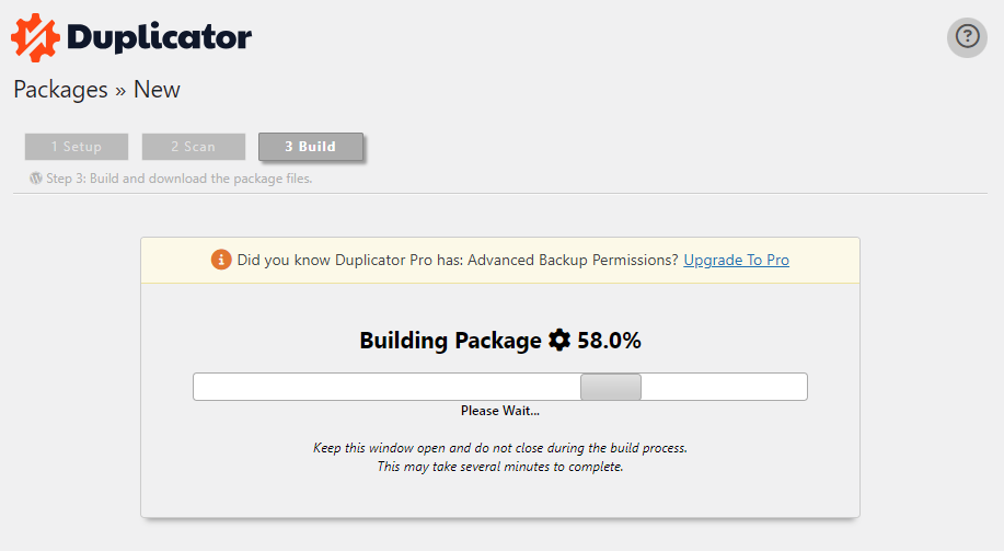 duplicator building package screen