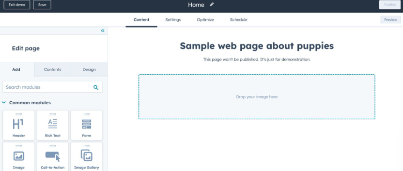 hubspot home customizatin screen