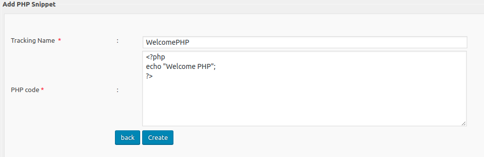 Add PHP Snippet Screen