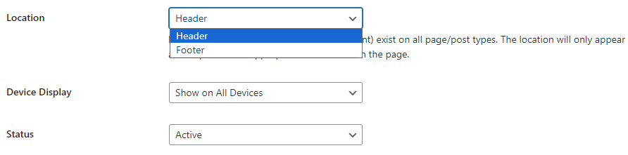 Code Snippet Location Selection Dropdown menu