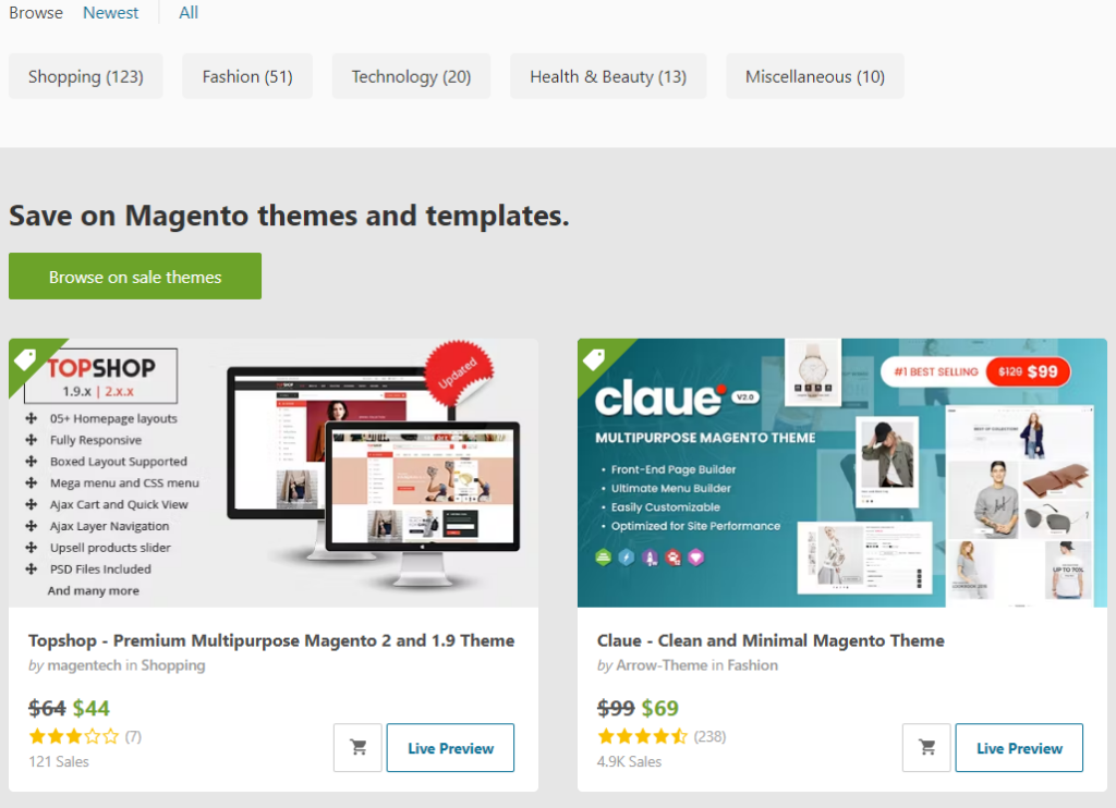 magento themes and templates