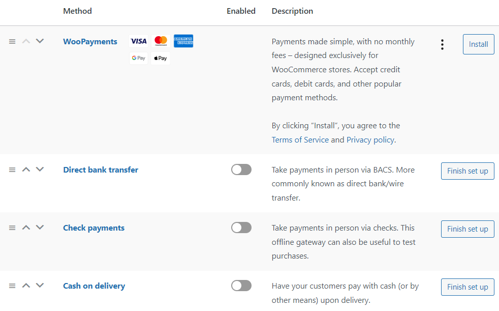 woocommerce payment methods