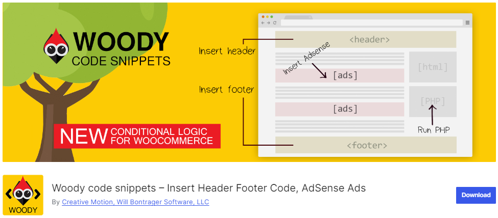 Woody Code Snippets Plugin WordPress org screen