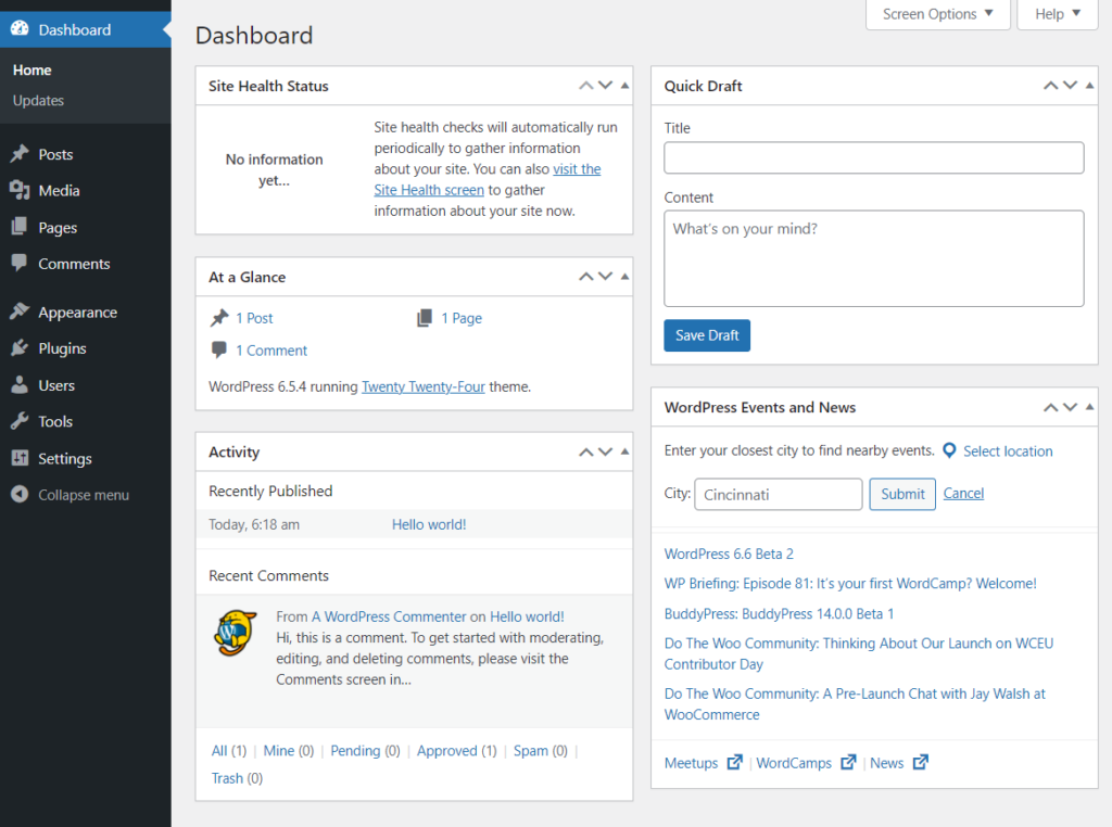 wordpress dashboard