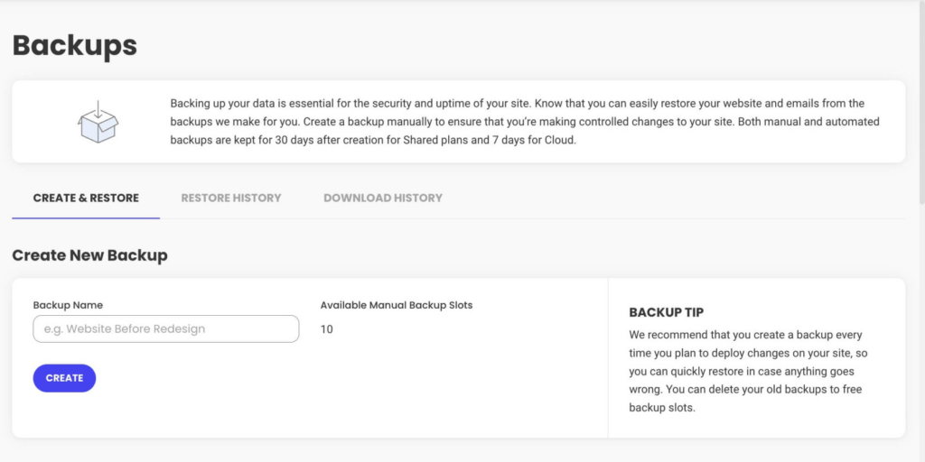 SiteGround Backup Option