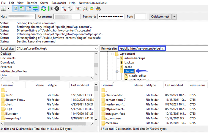 Plugins Folder inside File Transfer Protocol