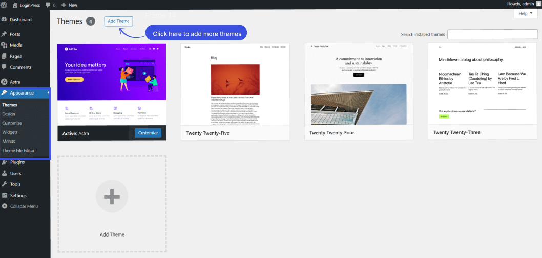 Wordpress theme dashboard options