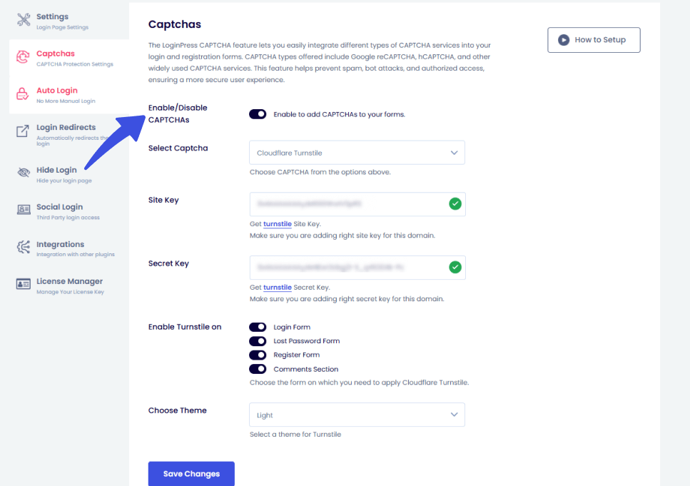 Enable recaptcha settings in loginpress
