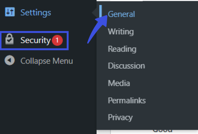 Navigate to general settings in security option on wordpress
