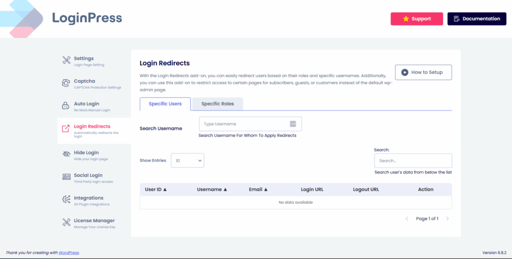 Login redirect option to redirect users to special pages