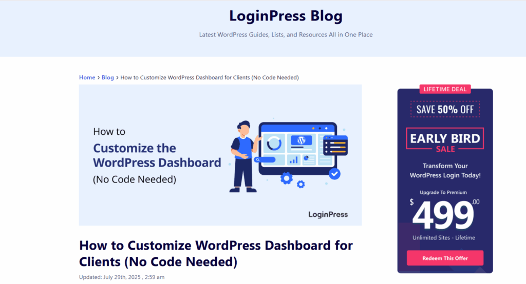 Loginpress blog on how to customize wordpress dashboard