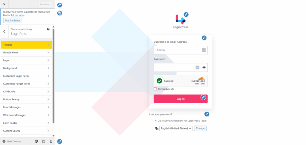 Loginpress login form customizer