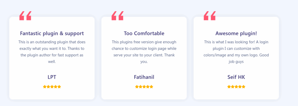 Loginpress plugin testimonials and reviews 
