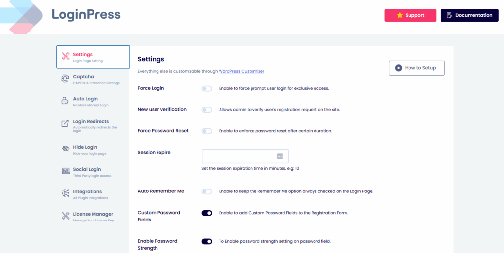 General loginpress settings 