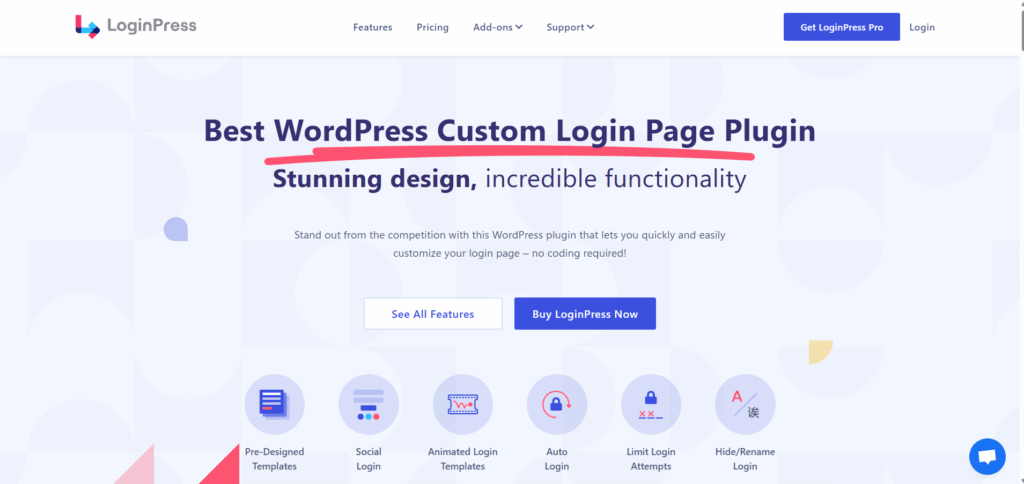 Loginpress plugin website landing page