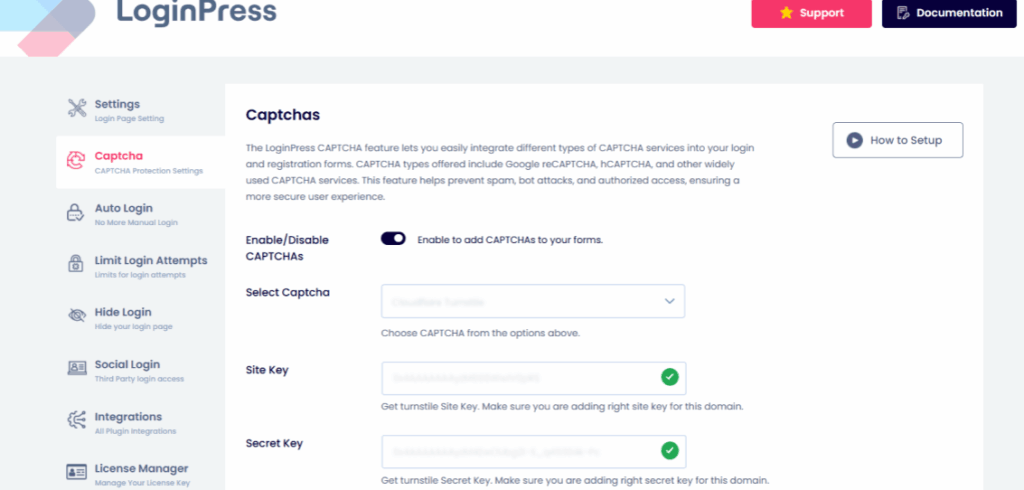 Recaptcha option in loginpress