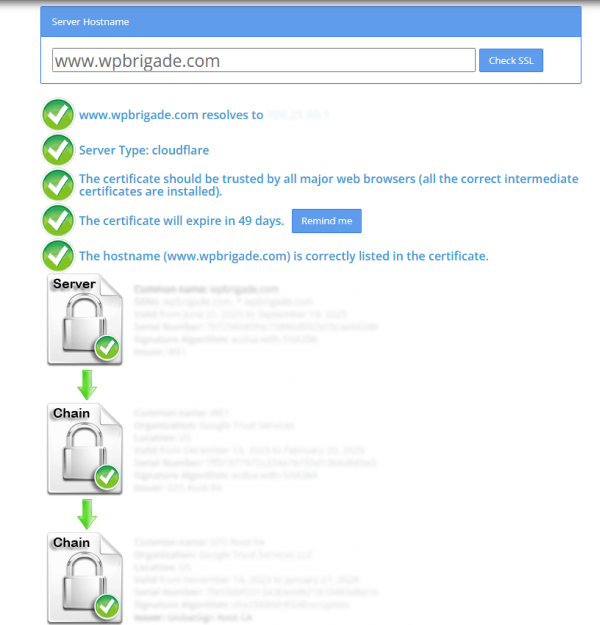 SSL checker website verifying data for wordpress ssl certificate