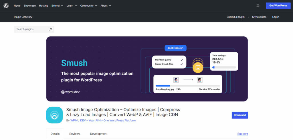 Smush plugin in wordpress plugins