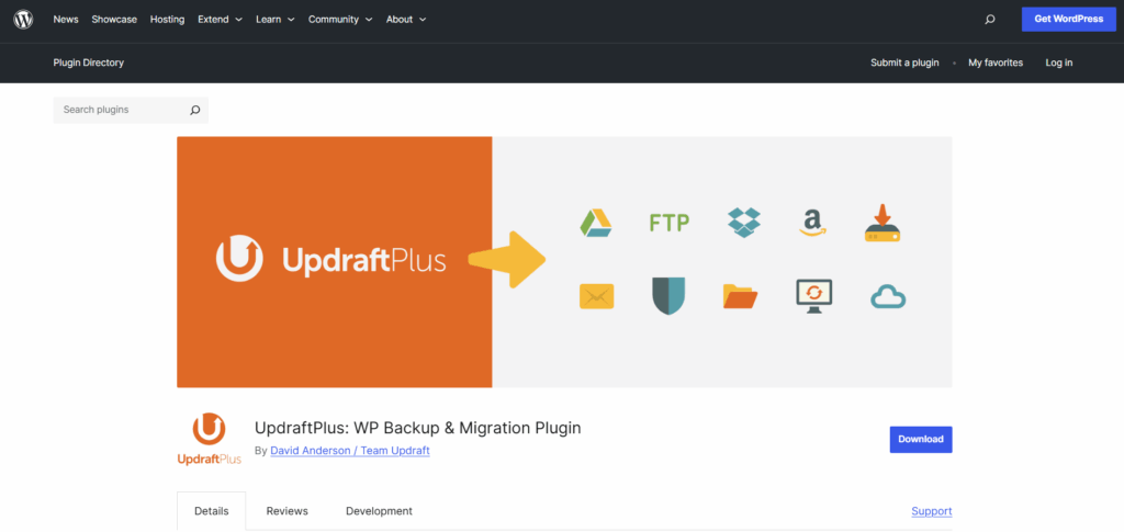 Updraftplus plugin for backup site