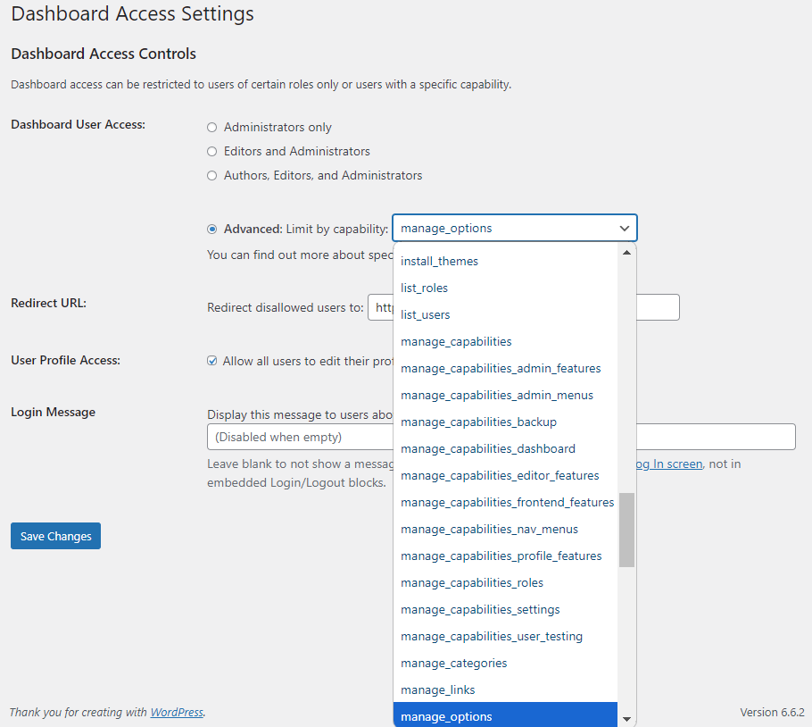Role-based dashboard access through LoginPress