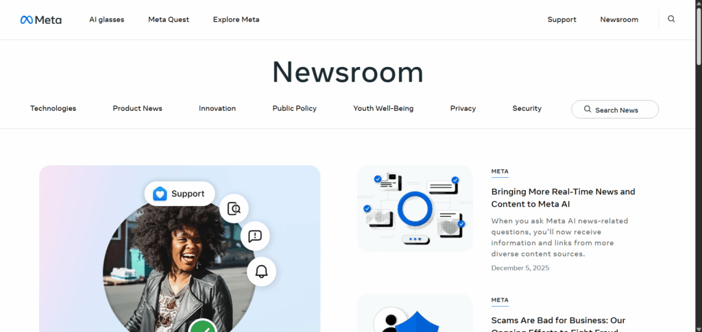 Meta newsroom page