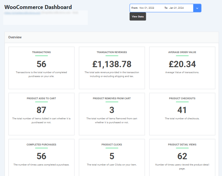 Woocommerce dashboard for woocommerce tracking