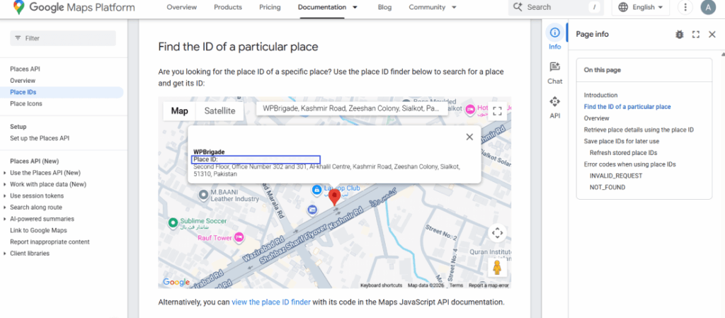 Find address of business to look for place ID