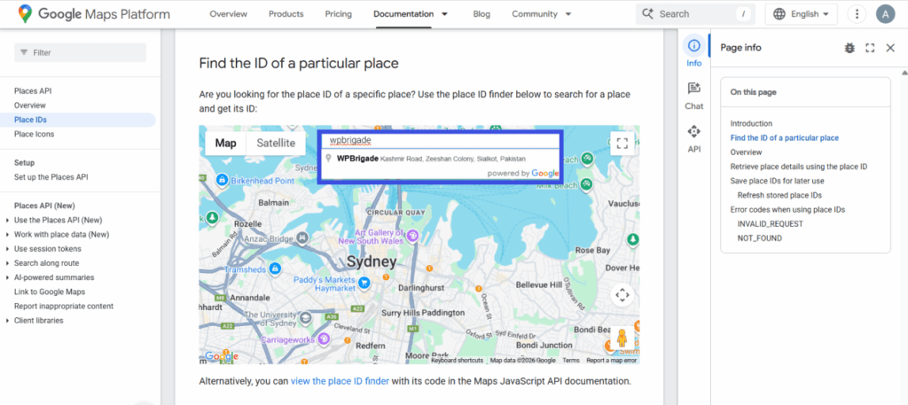 Find the place ID deom