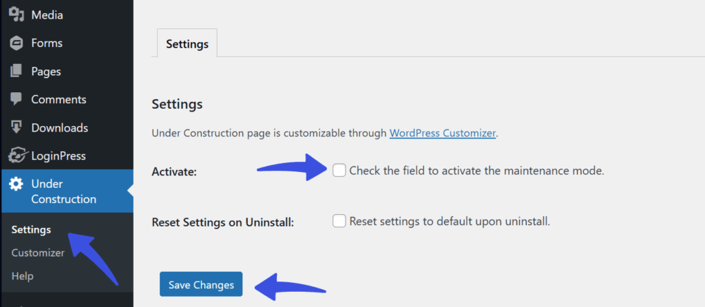 Enable maintenance mode" option in settings.