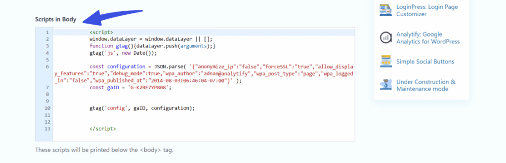 Add scripts in body using wp headers and footers