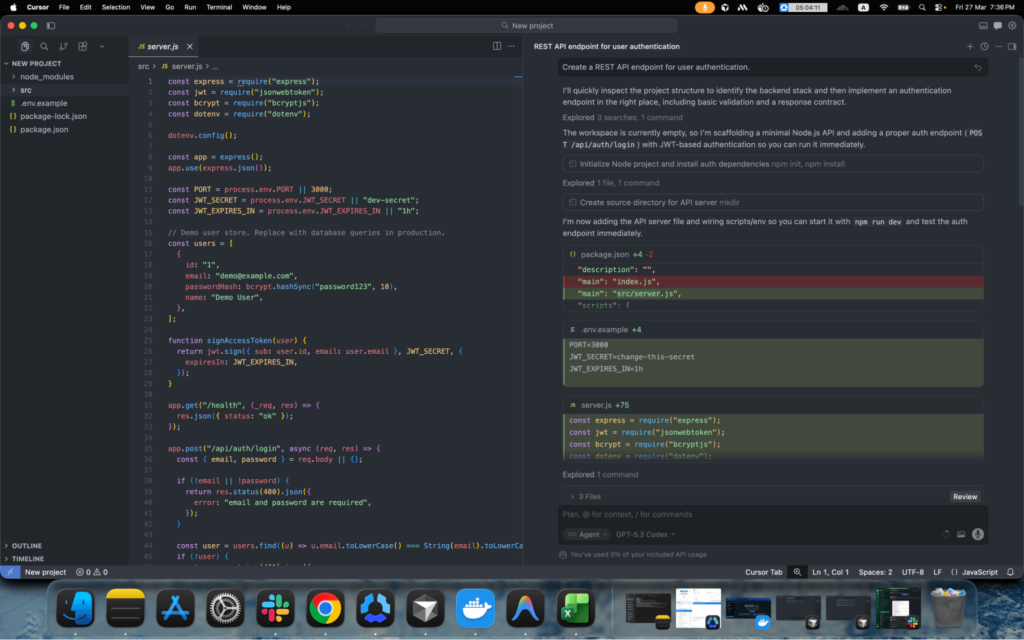 Create rest api endpoints for authentication using cursor ai