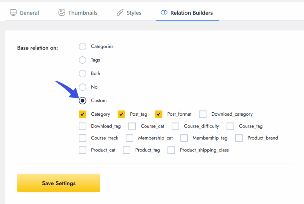 Custom taxonomy option in rpt