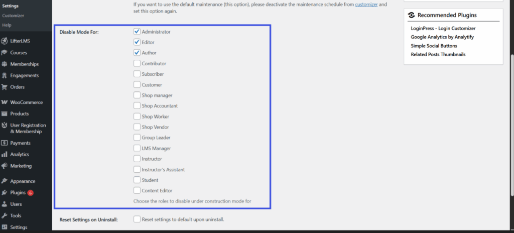 Select roles to bypass maintenancemode