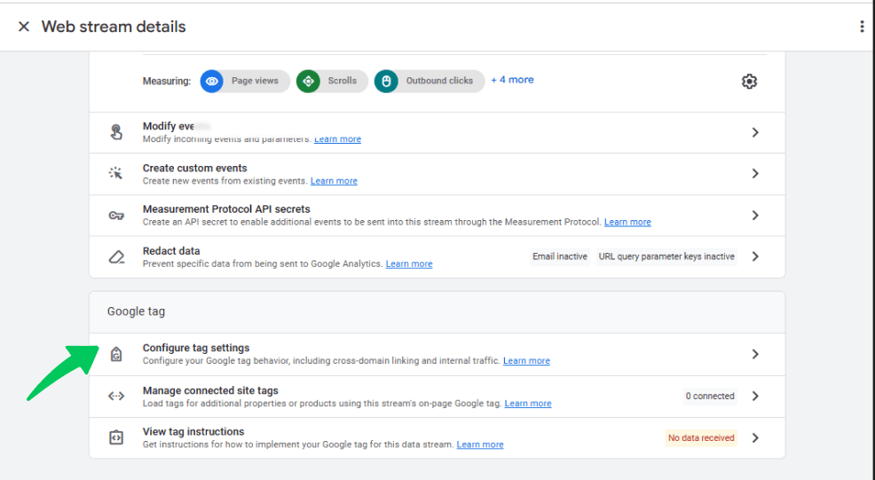 Go to configure tag settings in ga4 to check global site tag
