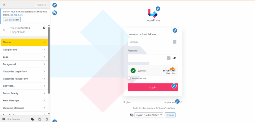 Login customizer from loginpress