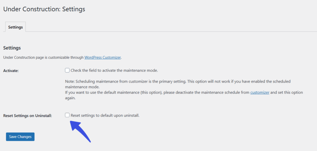 Reset Settings on Uninstall option in the settings panel
