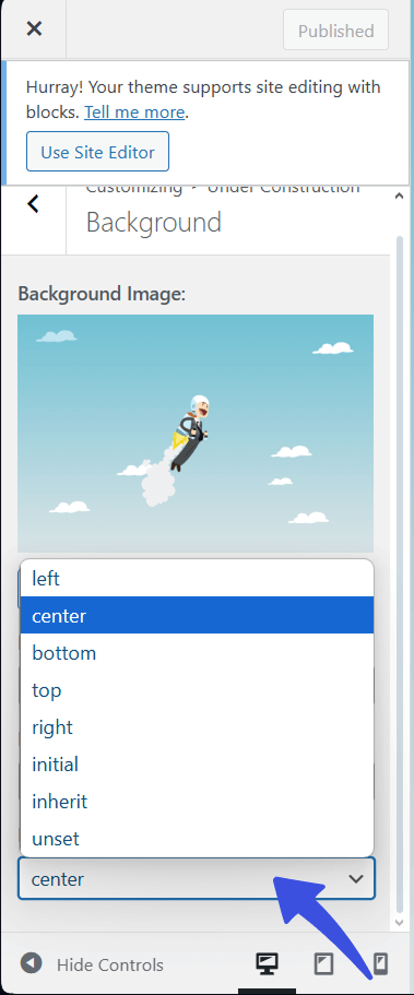 Select background image position