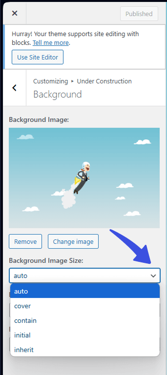 Select background image size