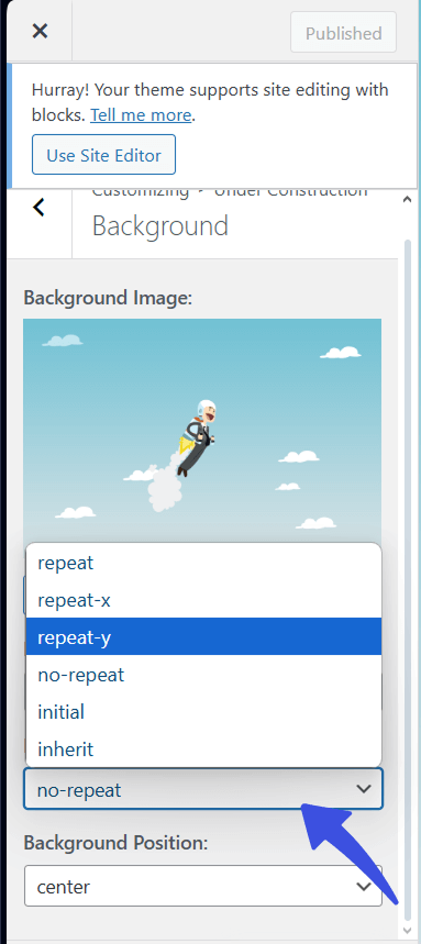 Select background repeat option