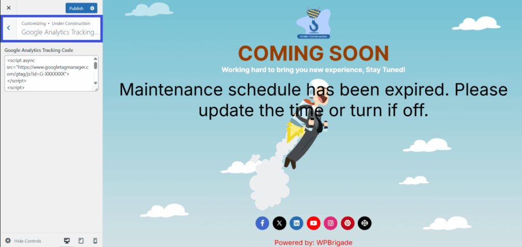 Select google analytics tracking code option