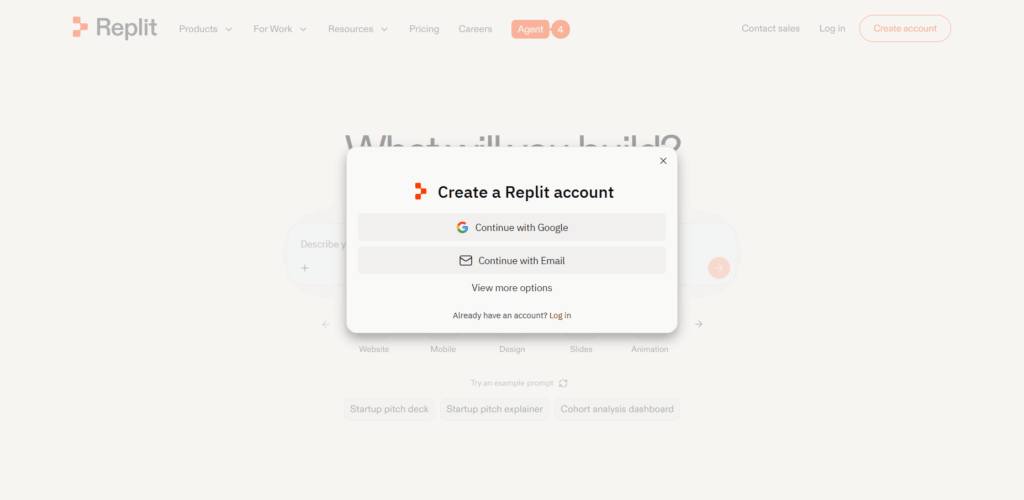 Sign up to replit ai for replit coding