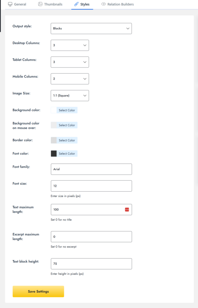 Styling options for posts in styles tab in rpt plugin